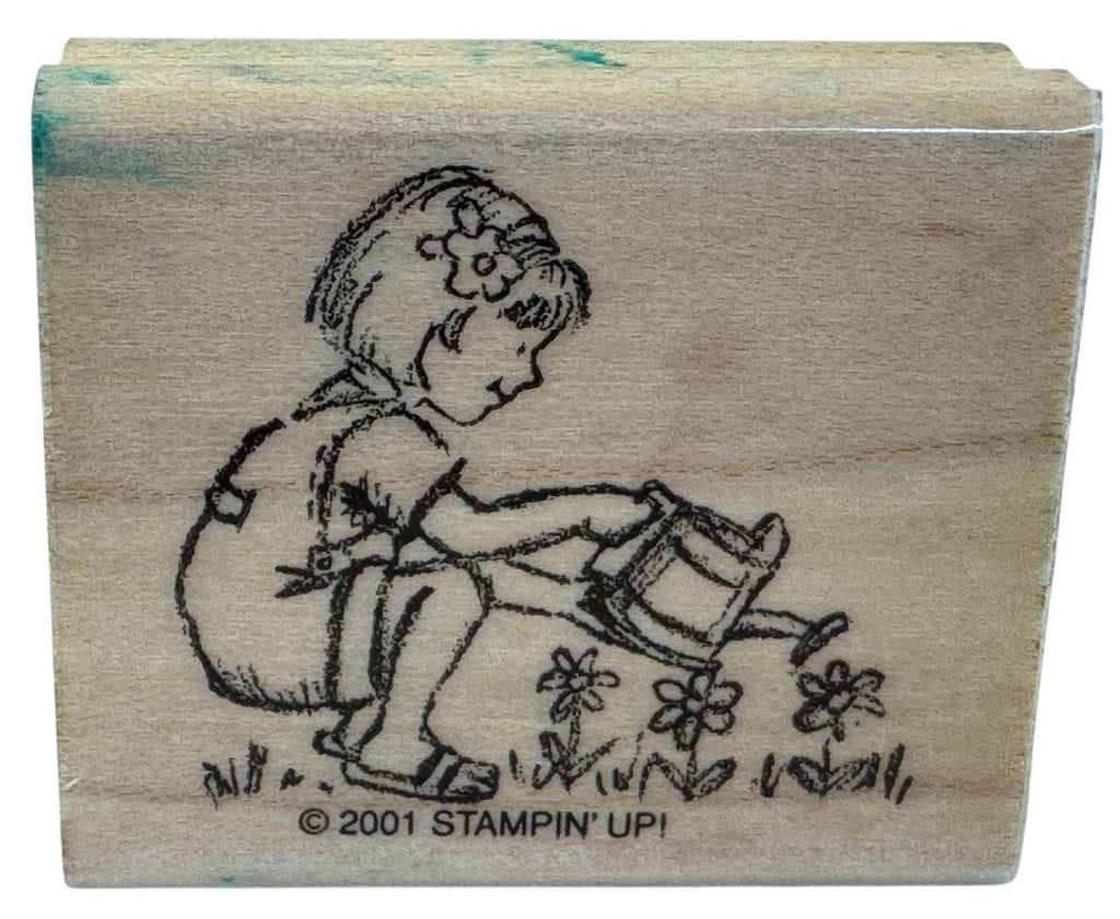 Stampin Up Rubber Stamp Little Girl Watering Can Garden Flowers Gardening Craft