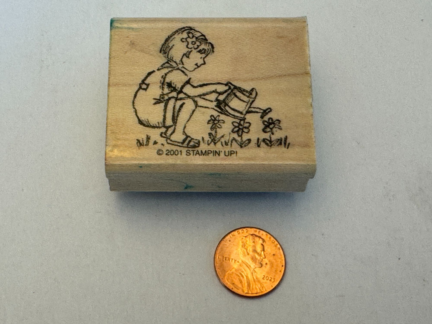 Stampin Up Rubber Stamp Little Girl Watering Can Garden Flowers Gardening Craft