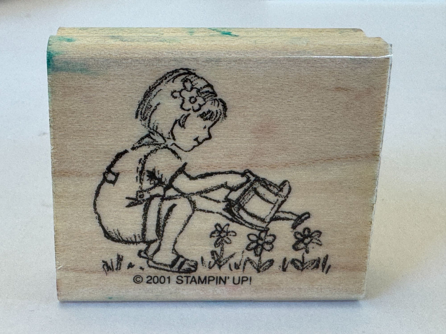 Stampin Up Rubber Stamp Little Girl Watering Can Garden Flowers Gardening Craft