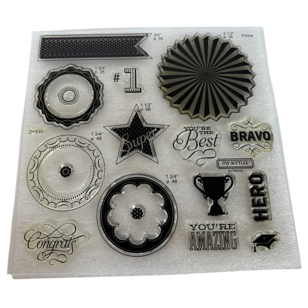 CTMH My Acrylix Acrylic Stamp Set Cricut Artiste Collection Kudos Bravo Trophy