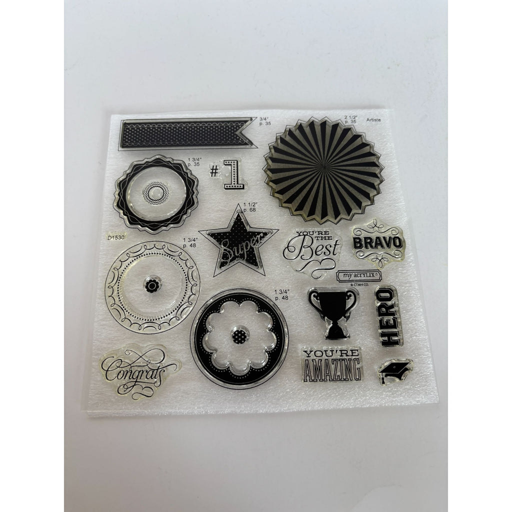 CTMH My Acrylix Acrylic Stamp Set Cricut Artiste Collection Kudos Bravo Trophy