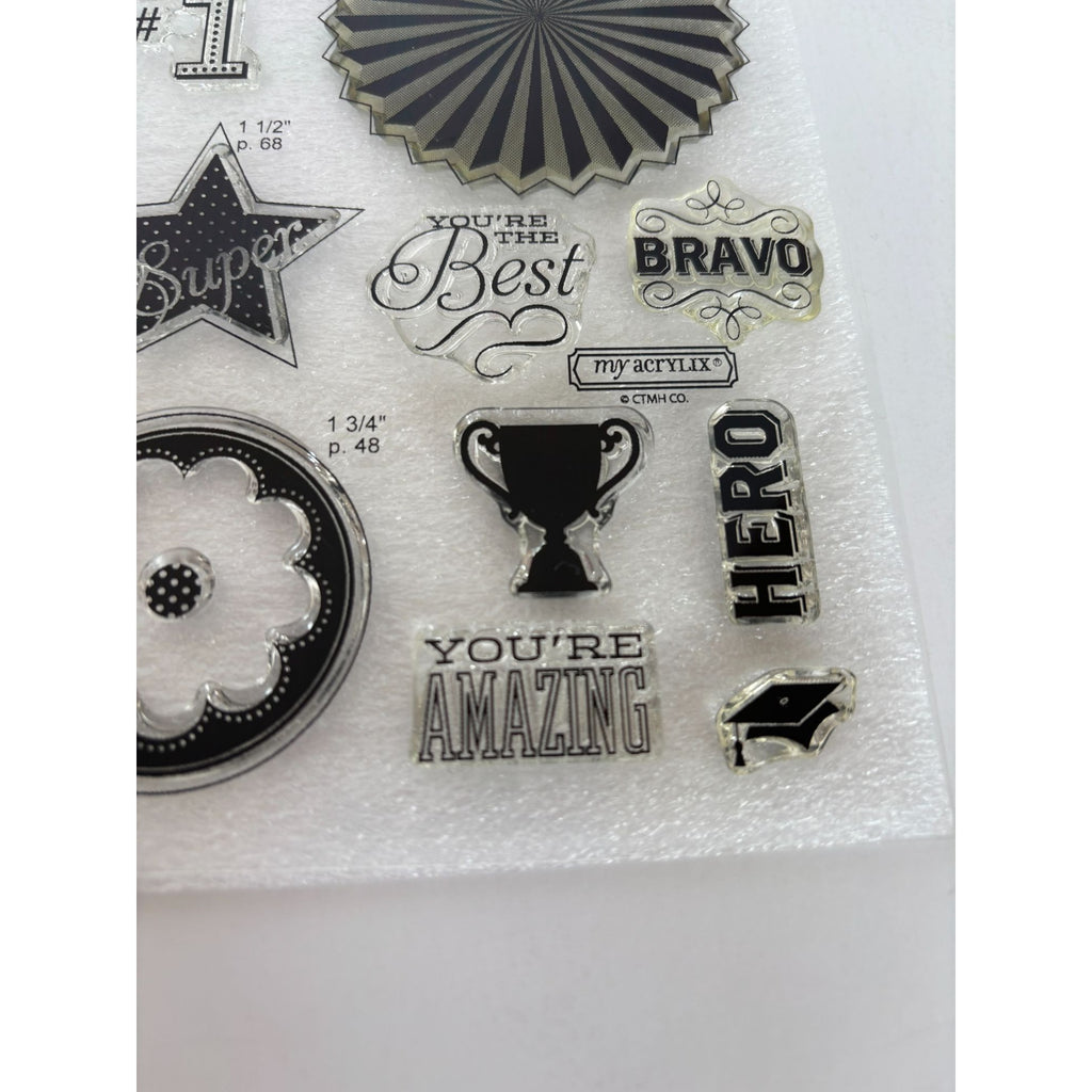 CTMH My Acrylix Acrylic Stamp Set Cricut Artiste Collection Kudos Bravo Trophy