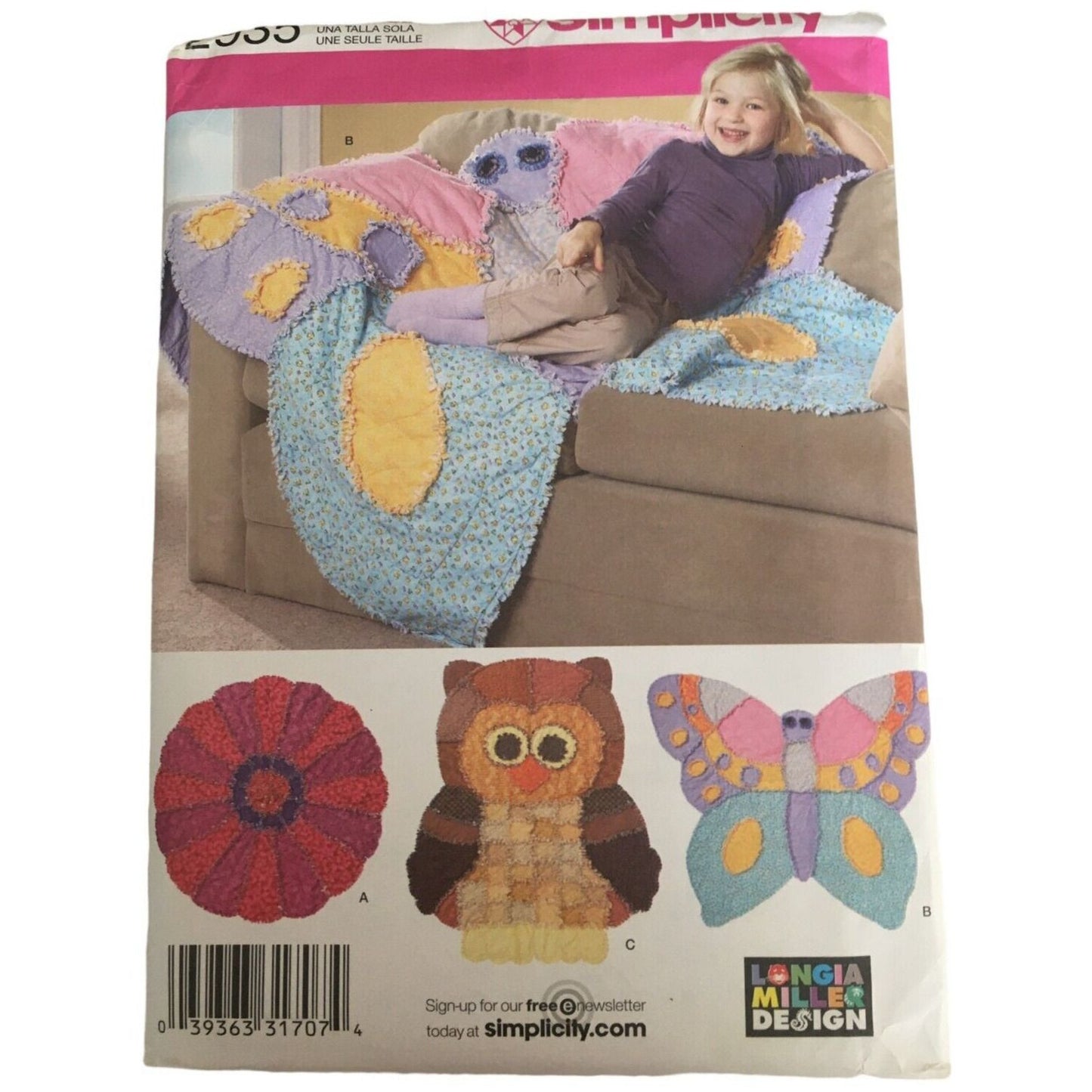 Simplicity Sewing Pattern 2935 Rag Quilts Flower Butterfly Owl Home Decor Uncut