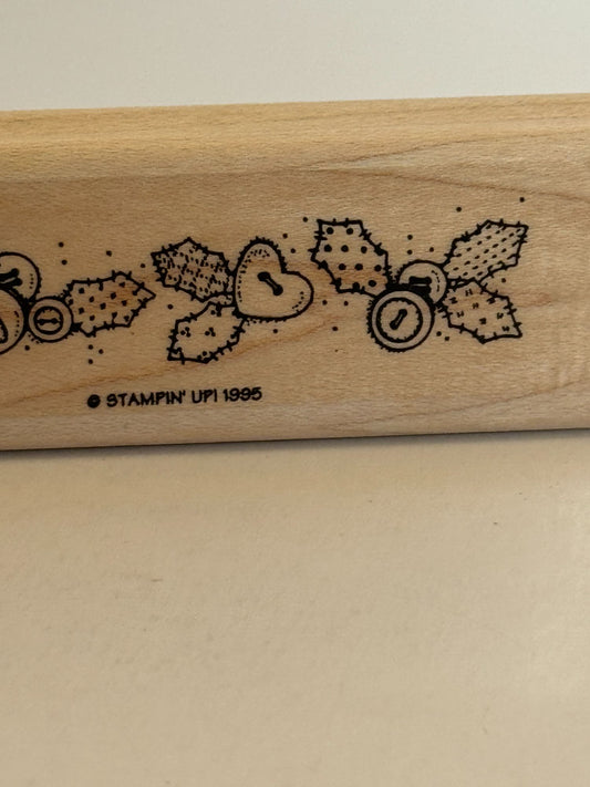 Stampin Up Rubber Stamp Country Buttons Holly Leaf Border Christmas Card Making