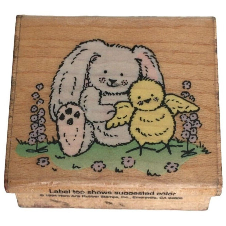 Hero Arts Rubber Stamp Bunny & Chick Easter Spring Animal Wood Mounted Stamp