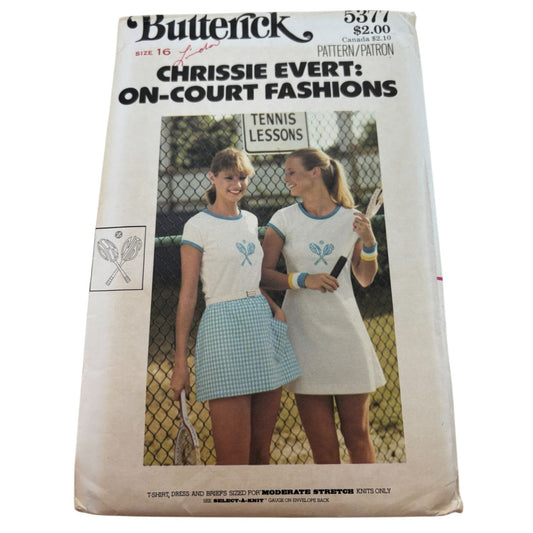 Butterick Sewing Pattern 5377 Tennis Dress T-Shirt Skirt Vintage Size 16