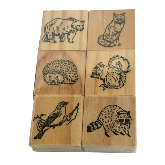 Recollections Wood Stamps Woodland Animals Bear Wolf Squirrel Raccoon Hedgehog