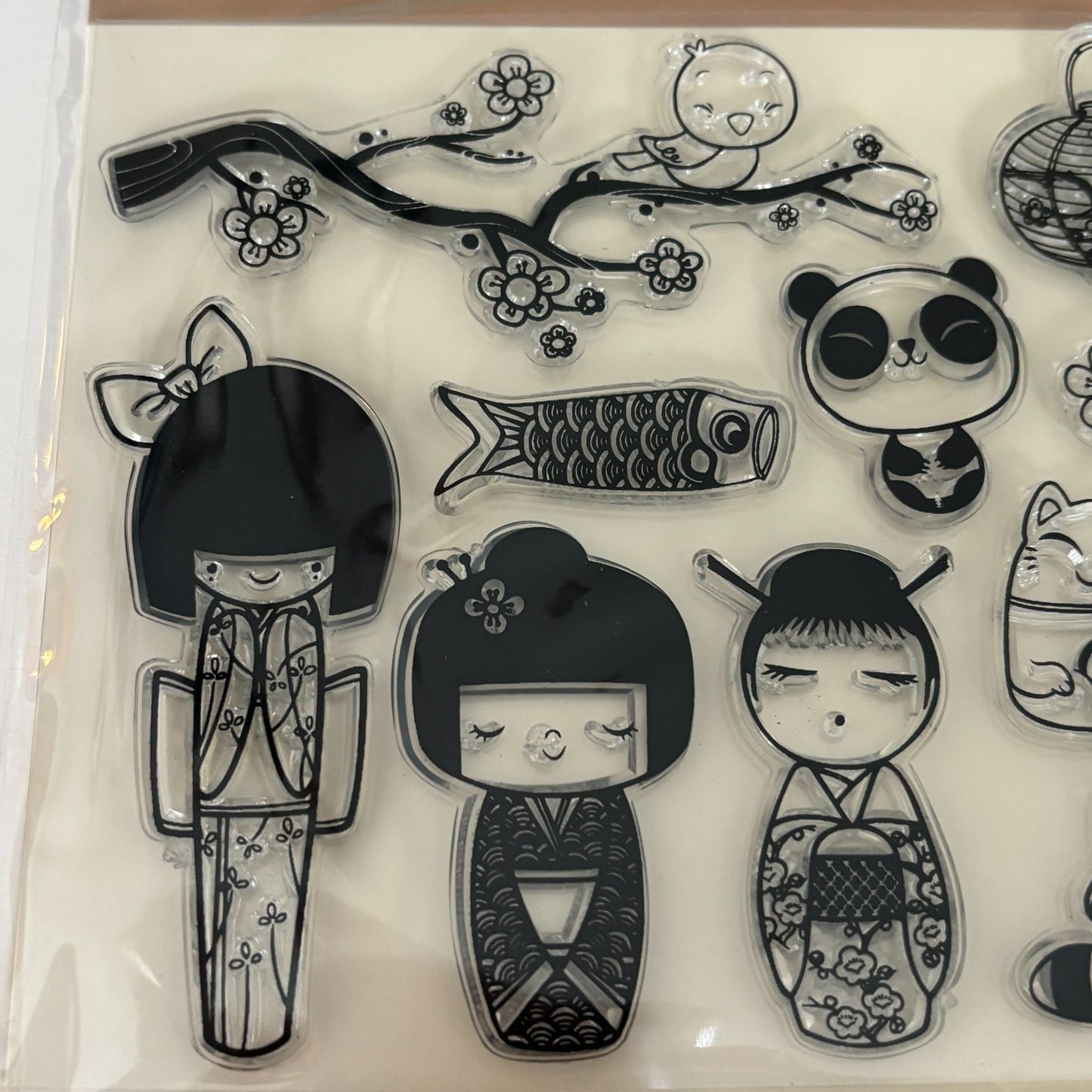 Aladine Clear Stamps Set Kawaii Japanese Characters Lantern Tea Panda Asian Cat Animals Bird