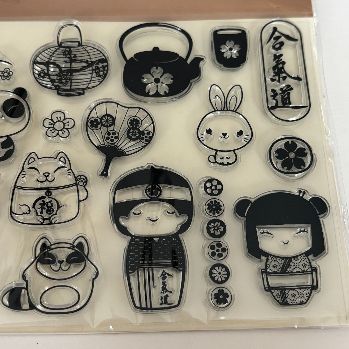 Aladine Clear Stamps Set Kawaii Japanese Characters Lantern Tea Panda Asian Cat Animals Bird