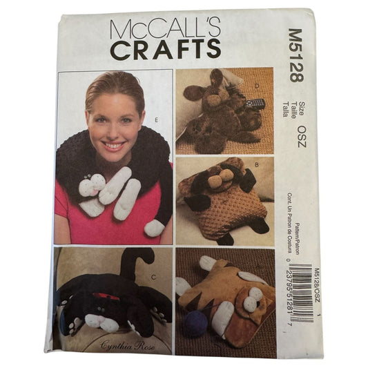 McCalls Crafts Sewing Pattern M5128 Plush Pets Cat Neck Pillow Dog Travel Uncut