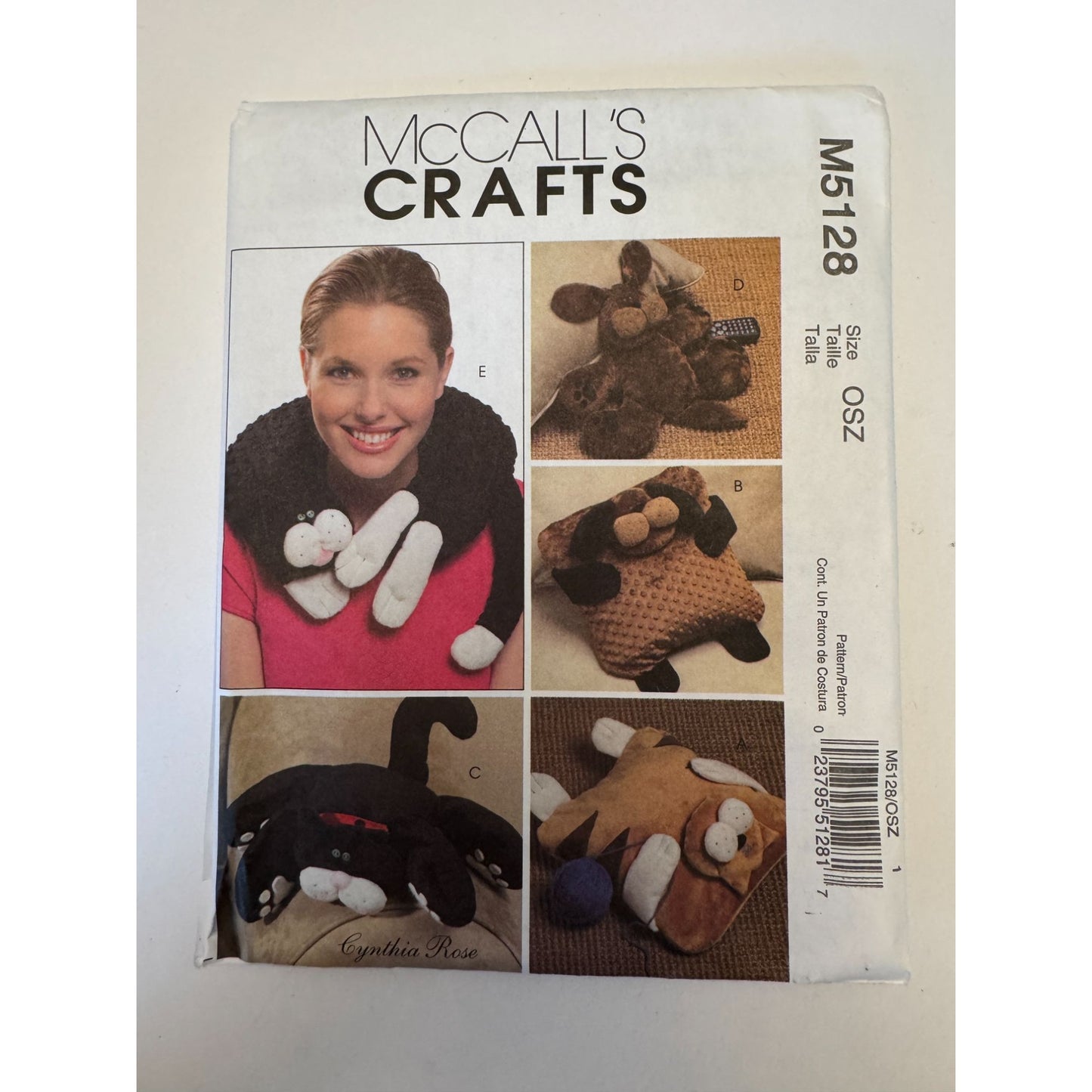 McCalls Crafts Sewing Pattern M5128 Plush Pets Cat Neck Pillow Dog Travel Uncut