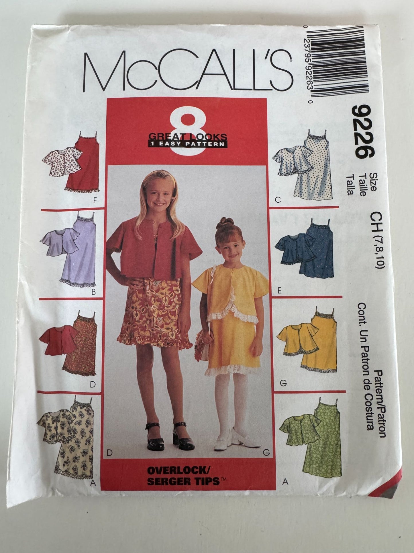 McCalls Sewing Pattern 9226 Girls Dress Slipdress Jacket 8 Great Looks 7 8 10 UC