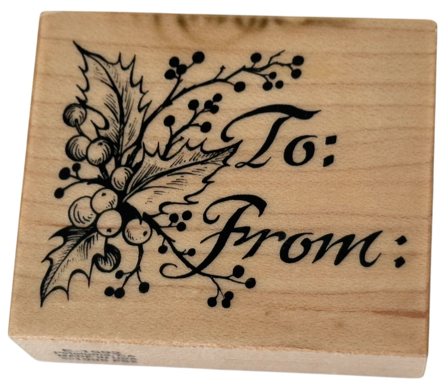 PSX Wood Rubber Stamp To From Christmas Gift Tag Card Making Holly Berry E1592