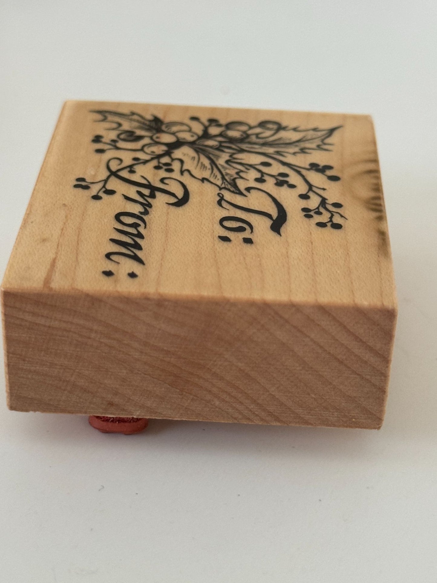 PSX Wood Rubber Stamp To From Christmas Gift Tag Card Making Holly Berry E1592