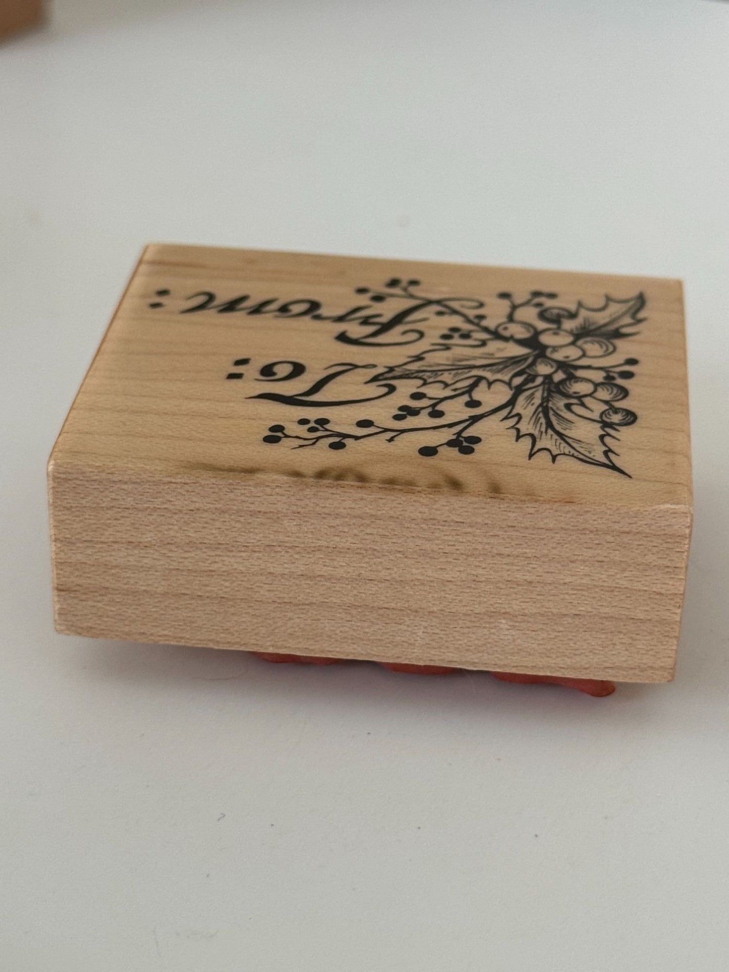 PSX Wood Rubber Stamp To From Christmas Gift Tag Card Making Holly Berry E1592