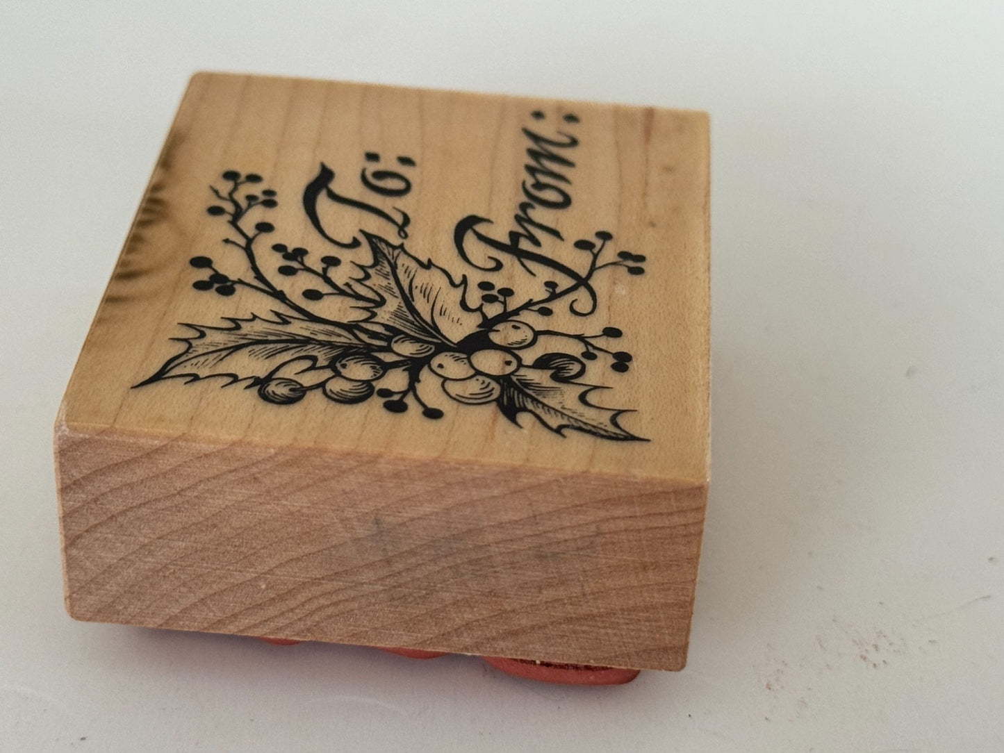 PSX Wood Rubber Stamp To From Christmas Gift Tag Card Making Holly Berry E1592