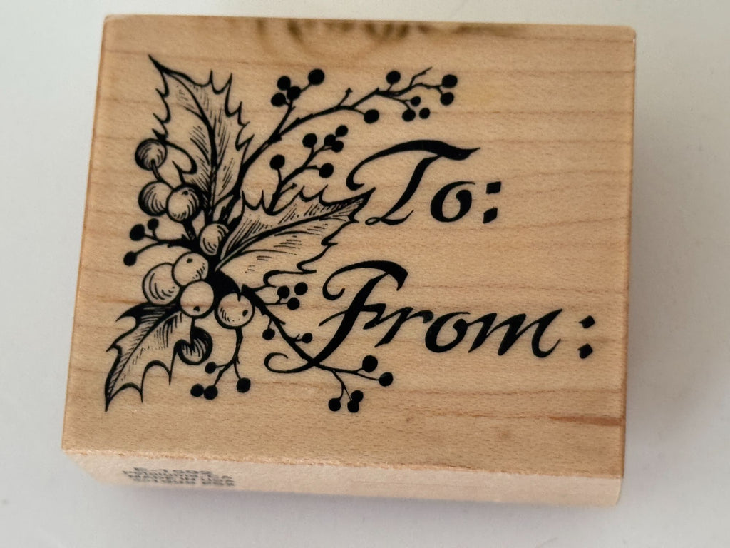 PSX Wood Rubber Stamp To From Christmas Gift Tag Card Making Holly Berry E1592