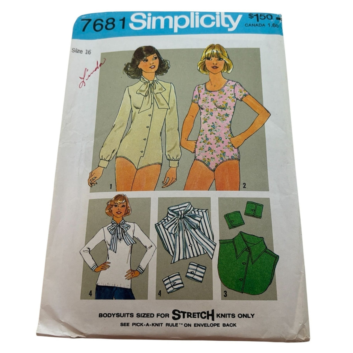 Simplicity Sewing Pattern 7681 Misses Bodysuits Dickeys 1970s Vintage 16 Uncut