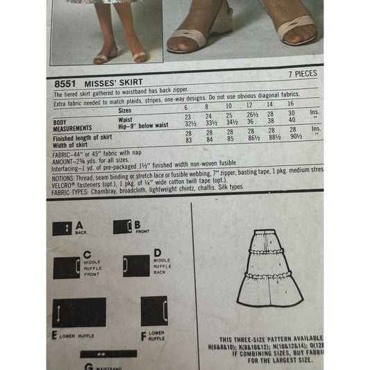 Simplicity Sewing Pattern 8551 Floral Tiered Skirt 10 12 14 Uncut ESP Extra-Sure