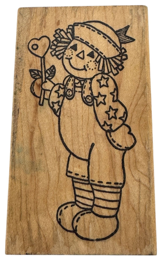 Azadi Rubber Stamp Raggedy Andy Flower Heart Love Friendship Card Making 4 Inch
