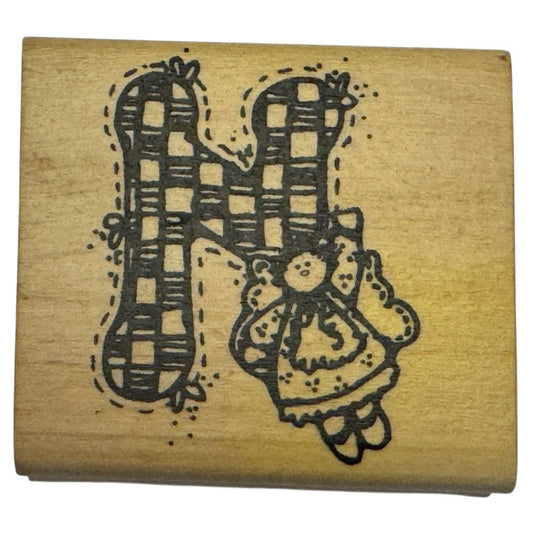 Hooks Lines and Inkers Rubber Stamp Alphabet Letter N Angel Doll Country Craft