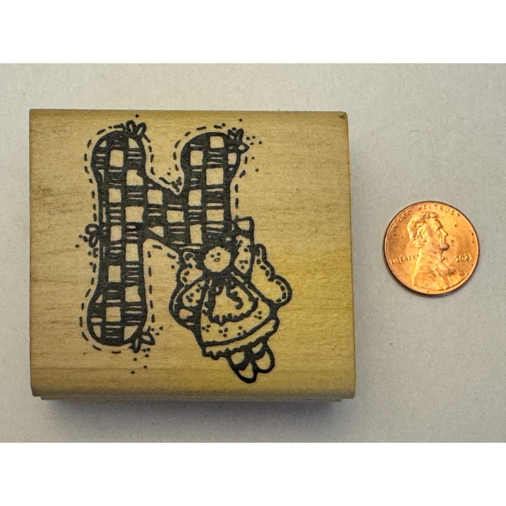 Hooks Lines and Inkers Rubber Stamp Alphabet Letter N Angel Doll Country Craft