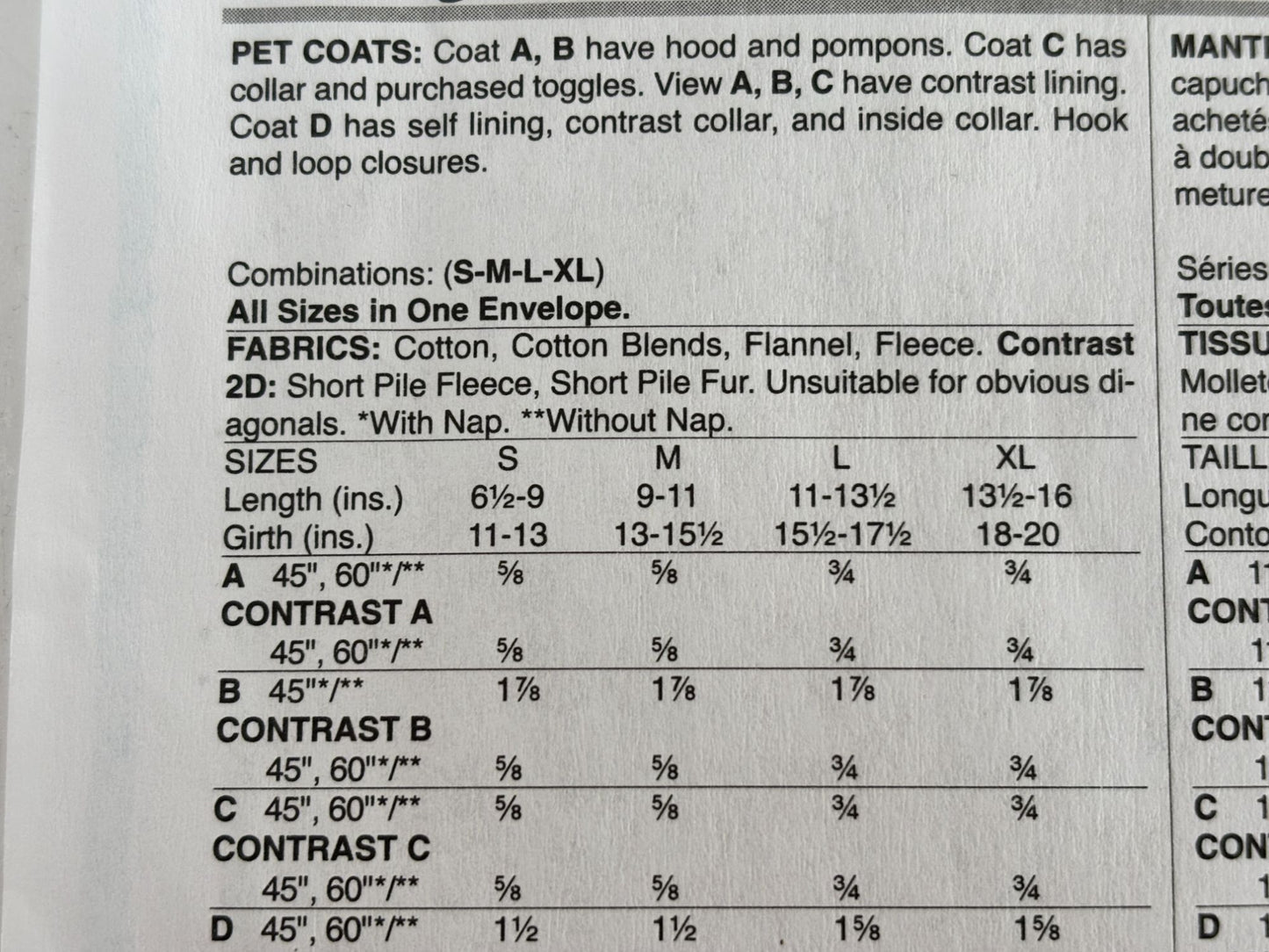 Butterick Sewing Pattern B6432 Dog Coats Pet Clothing Winter Outerwear Hooded UC
