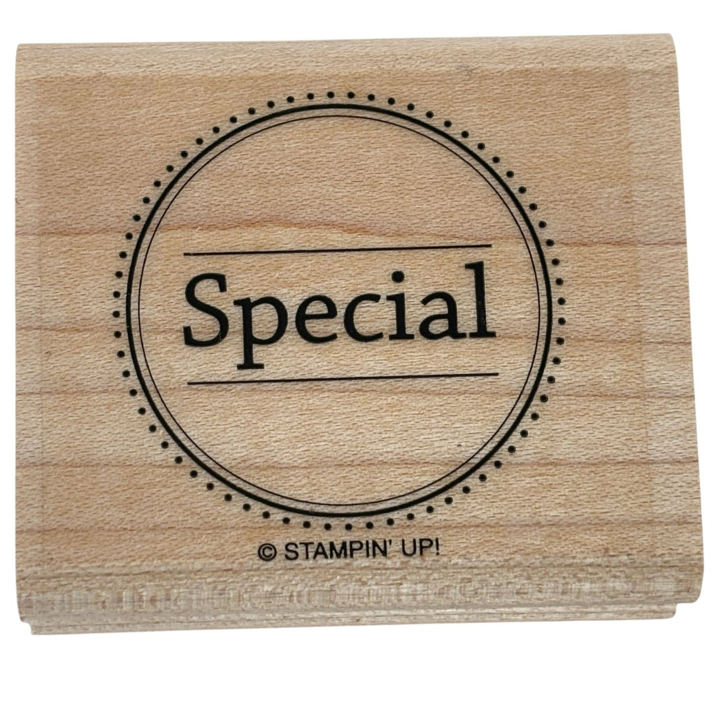 Stampin Up Wood Rubber Stamp Special Word in Circle Sales Tag Word Card Making