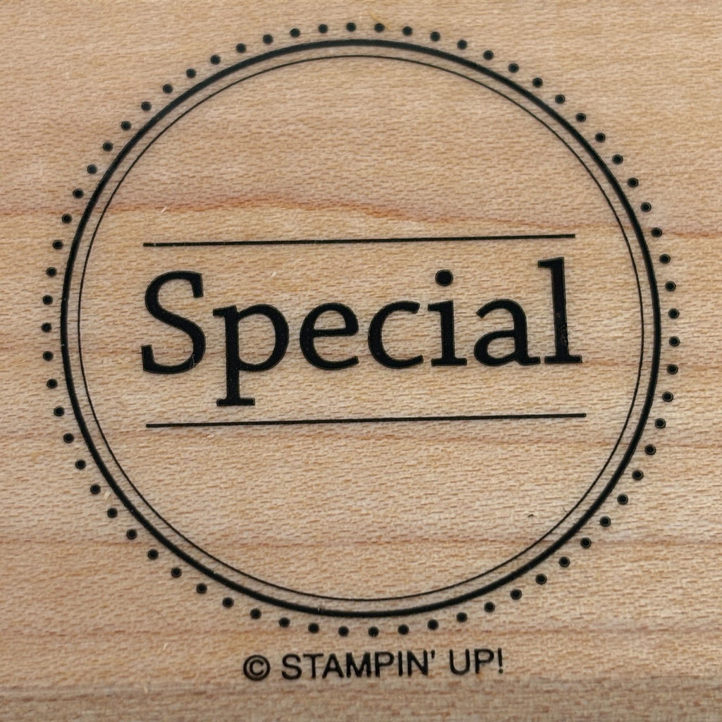 Stampin Up Wood Rubber Stamp Special Word in Circle Sales Tag Word Card Making
