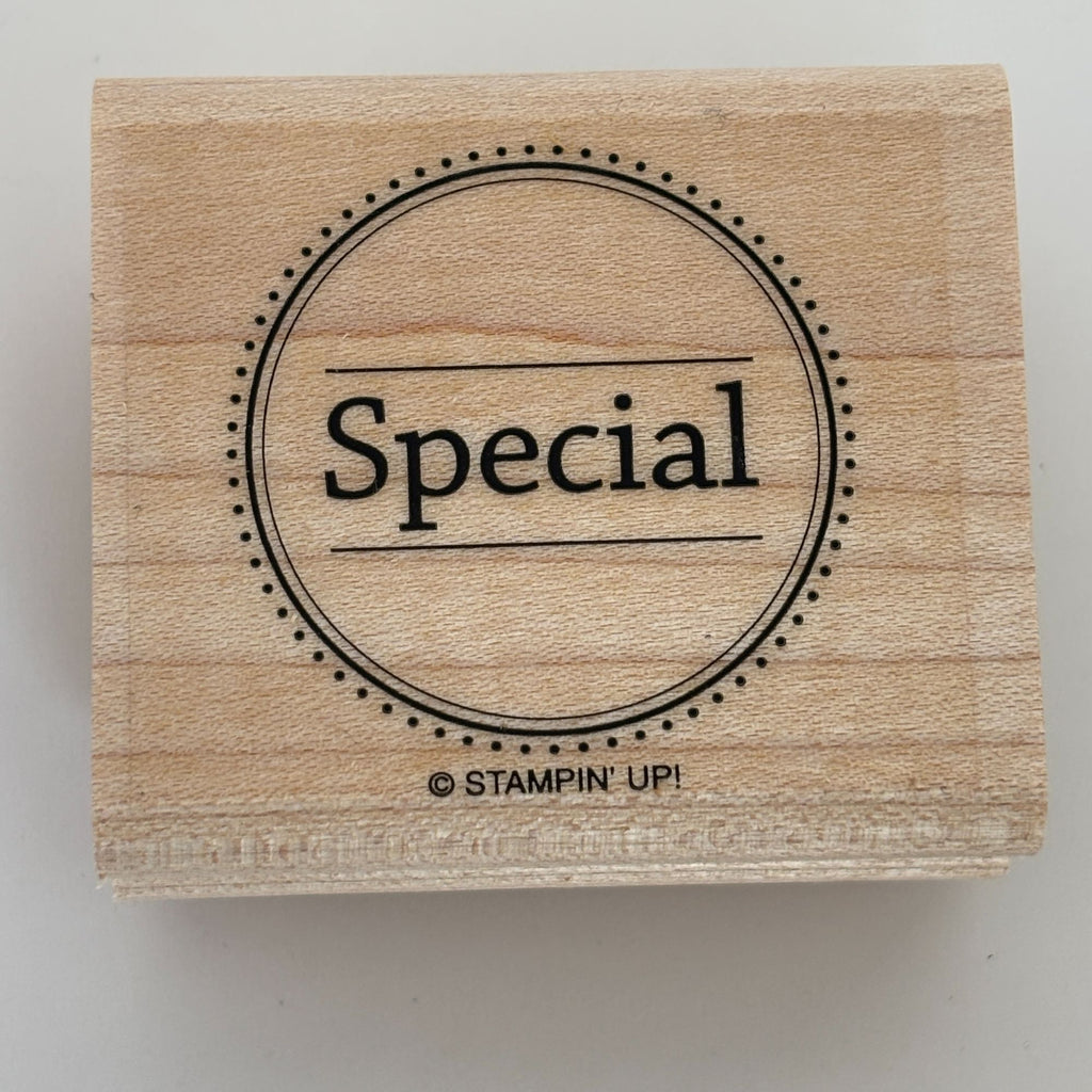 Stampin Up Wood Rubber Stamp Special Word in Circle Sales Tag Word Card Making