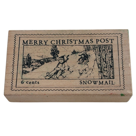 Stampa Rosa Rubber Stamp Merry Christmas Post Snowmail Card Making Indigo Ink