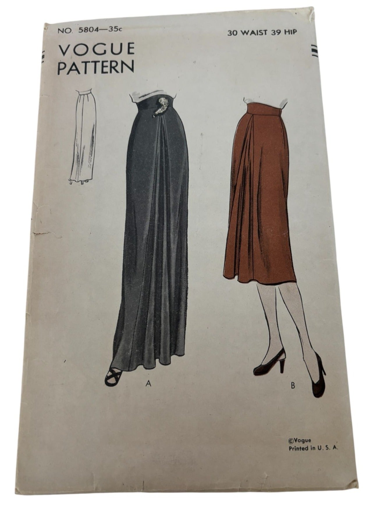 Vogue Sewing Pattern 5804 Vintage Skirt Formal Evening Work 30 Inch Waist 1940s