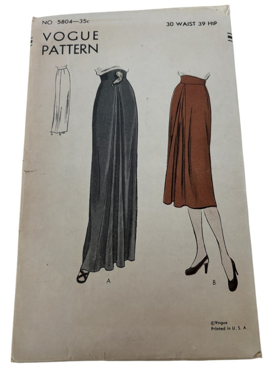 Vogue Sewing Pattern 5804 Vintage Skirt Formal Evening Work 30 Inch Waist 1940s