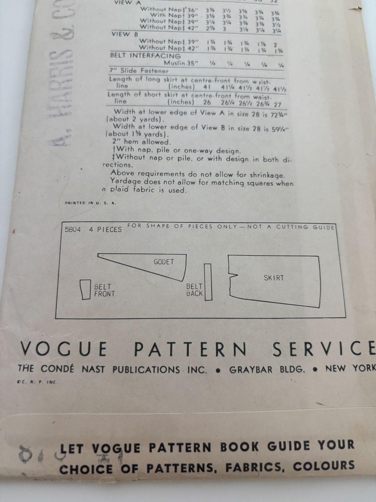 Vogue Sewing Pattern 5804 Vintage Skirt Formal Evening Work 30 Inch Waist 1940s