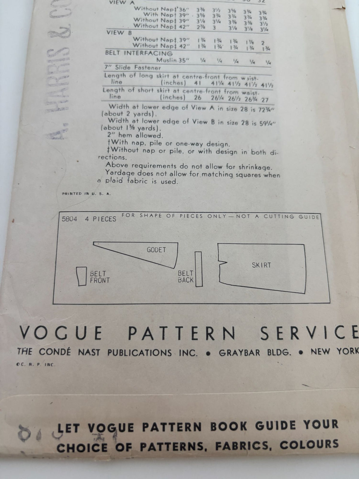Vogue Sewing Pattern 5804 Vintage Skirt Formal Evening Work 30 Inch Waist 1940s