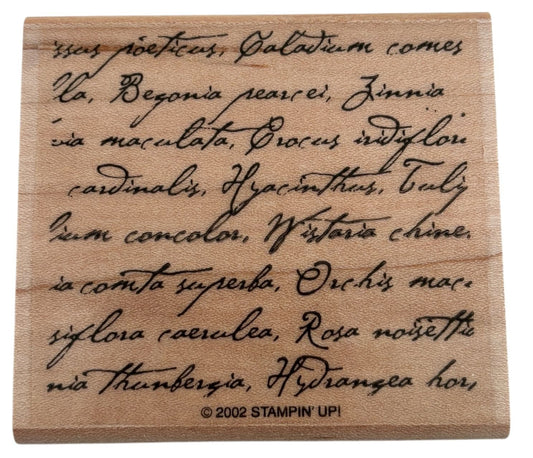 Stampin Up Rubber Stamp Botanical Script Garden Flower Names Words Background