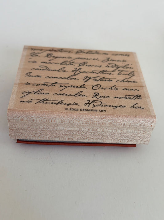 Stampin Up Rubber Stamp Botanical Script Garden Flower Names Words Background