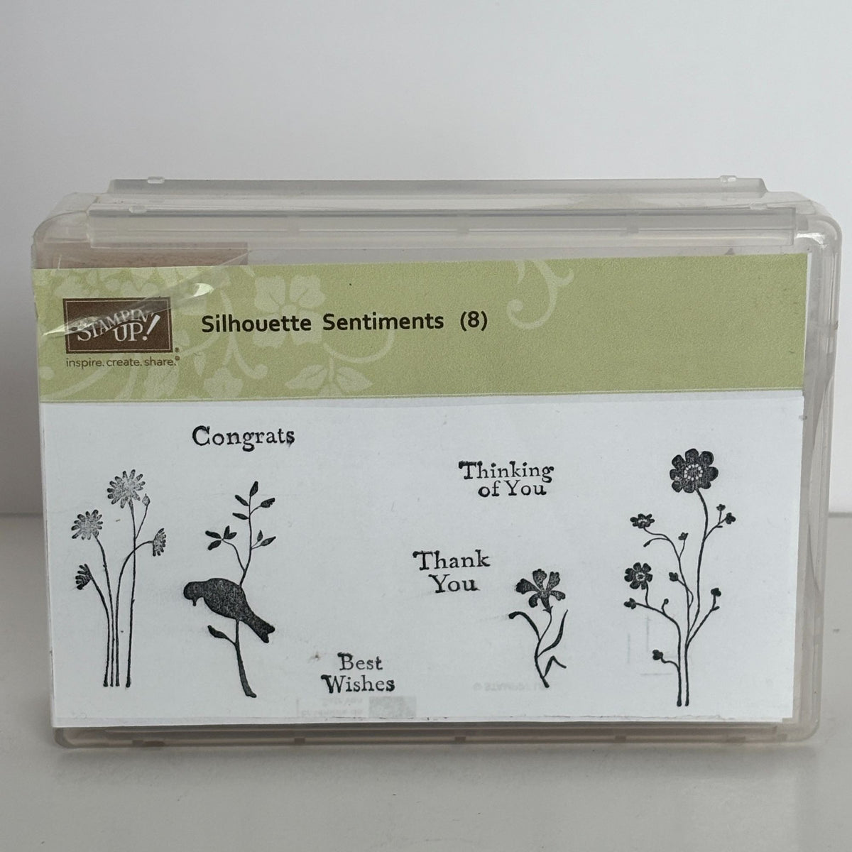 Stampin Up Stamp Set Silhouette Sentiments Wood Floral Bird Cardmaking Thank You Best Wishes