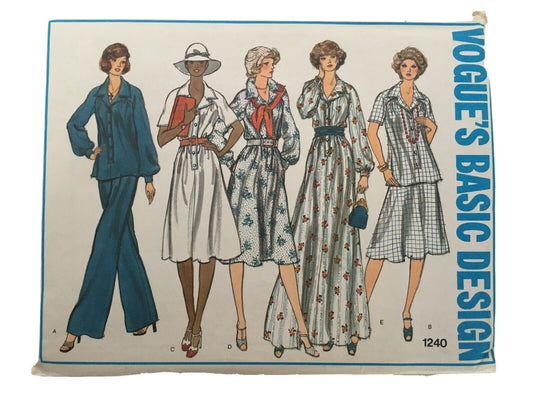 Vogue Sewing Pattern 1240 Vintage 70s Boho Maxi Dress Tunic Top Pants 12 Uncut