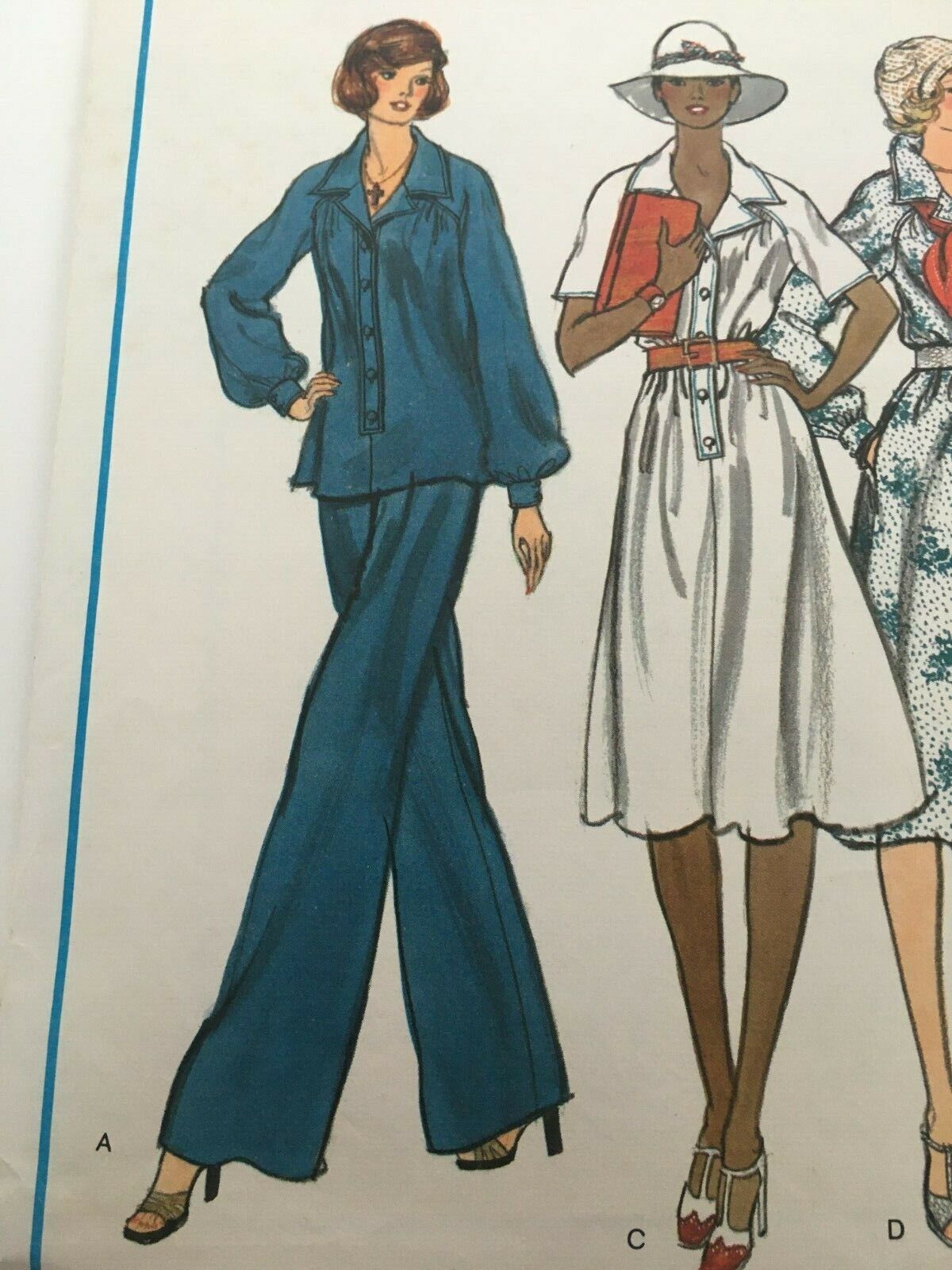 Vogue Sewing Pattern 1240 Vintage 70s Boho Maxi Dress Tunic Top Pants 12 Uncut