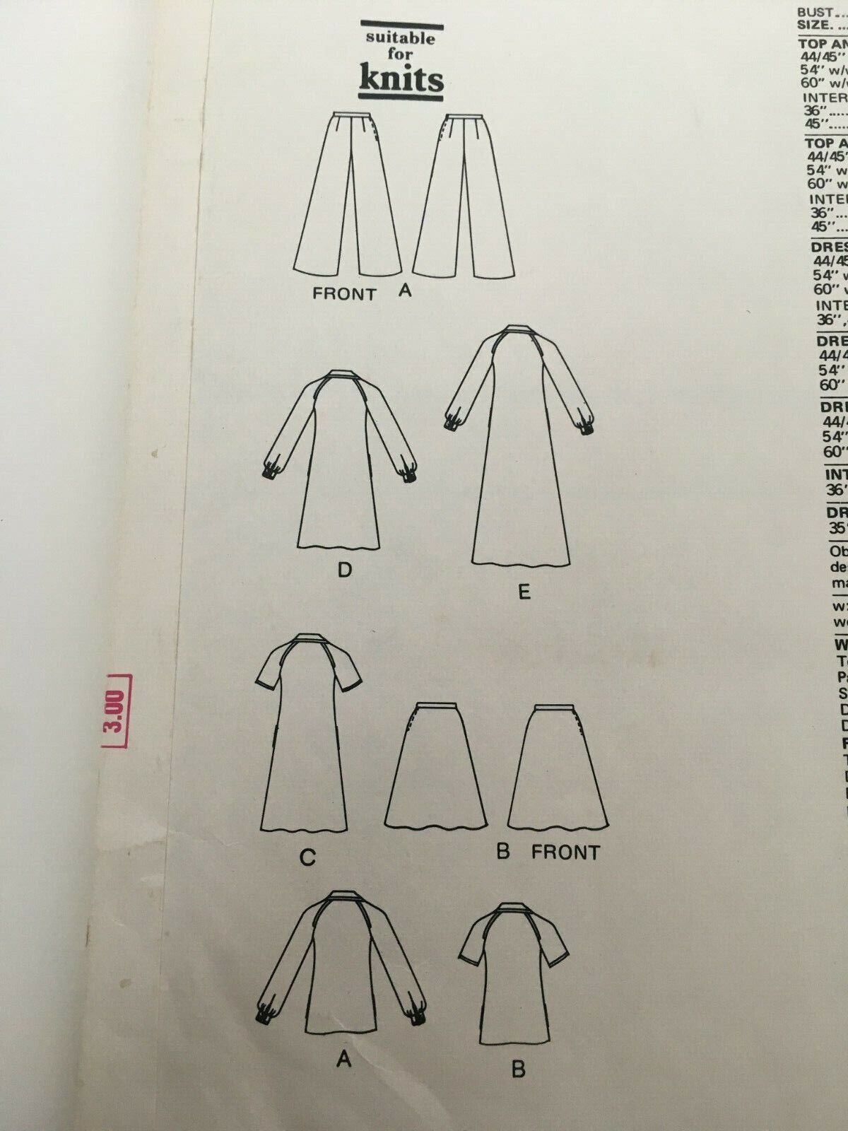 Vogue Sewing Pattern 1240 Vintage 70s Boho Maxi Dress Tunic Top Pants 12 Uncut