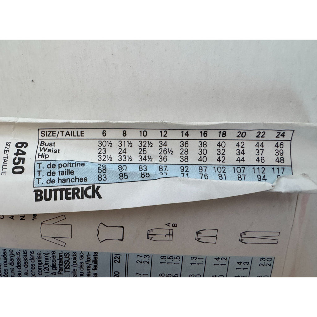Butterick Sewing Pattern 6450 Easy Wardrobe Dress Shirt Pants Shorts 6-10 1980s