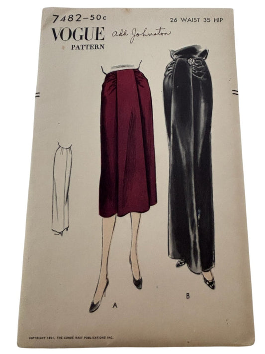 Vogue Sewing Pattern 7482 Skirt Vintage 1951 Evening Formal Gathered 26" Waist