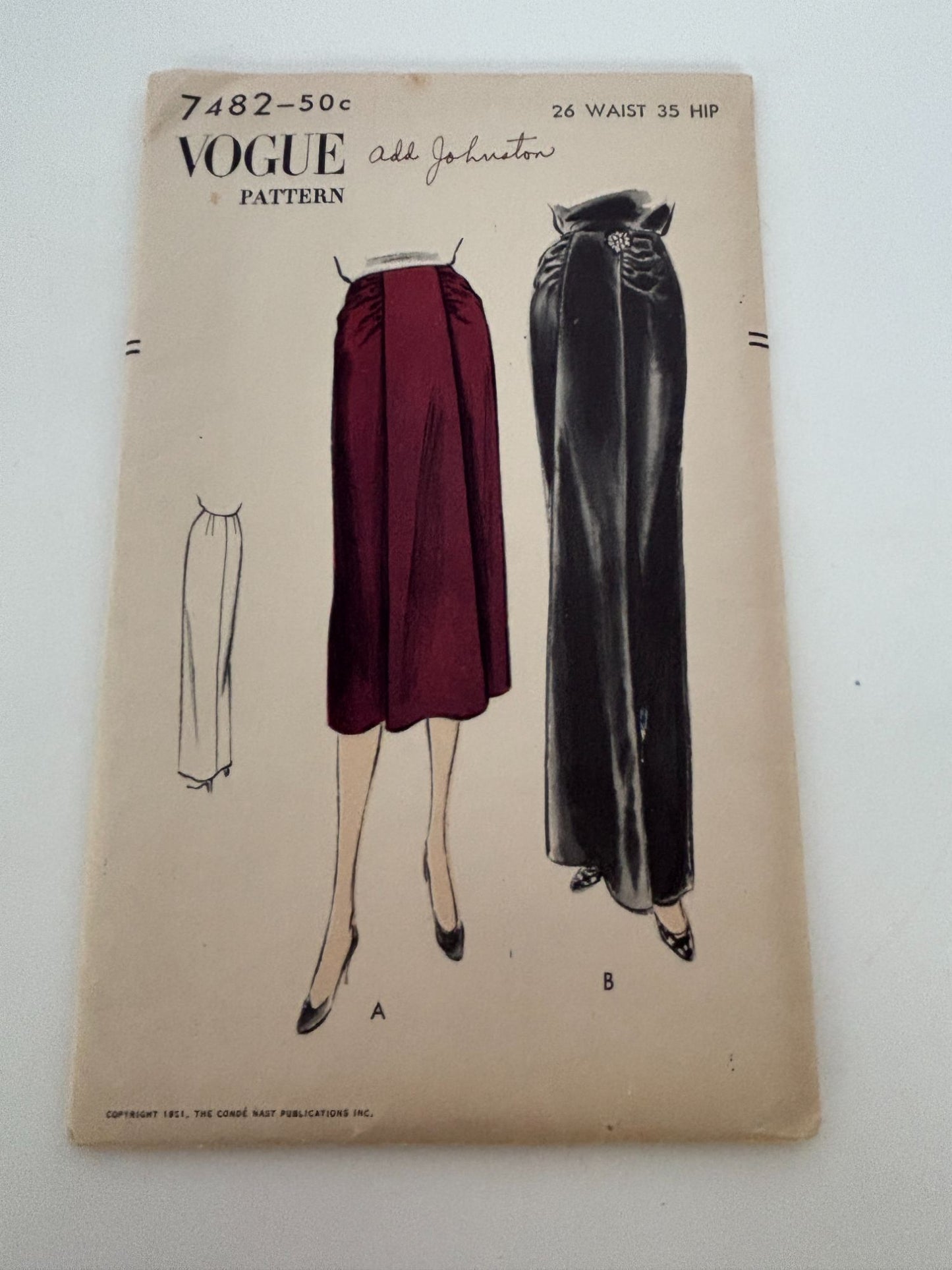 Vogue Sewing Pattern 7482 Skirt Vintage 1951 Evening Formal Gathered 26" Waist