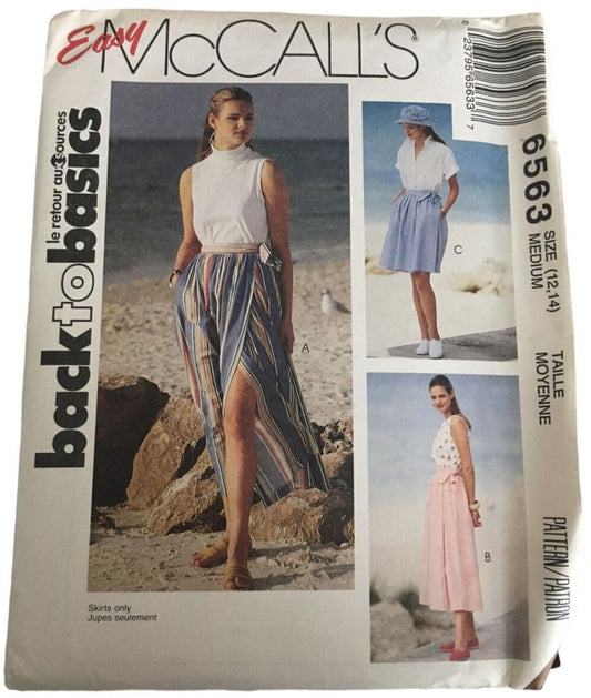 Vintage 90s Wrap Skirt Sewing Pattern McCalls 6563 Minimalist Coastal Resort 12 14 Uncut