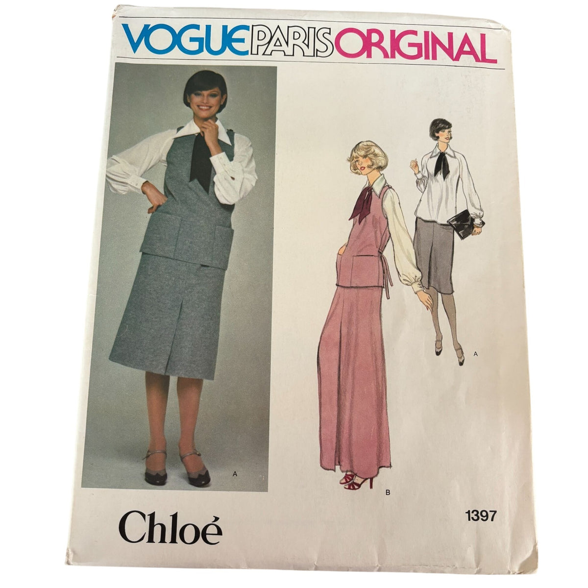 Vogue Sewing Pattern 1397 Chloe Paris Original Top Skirt Blouse 14 Vintage 1970s Uncut