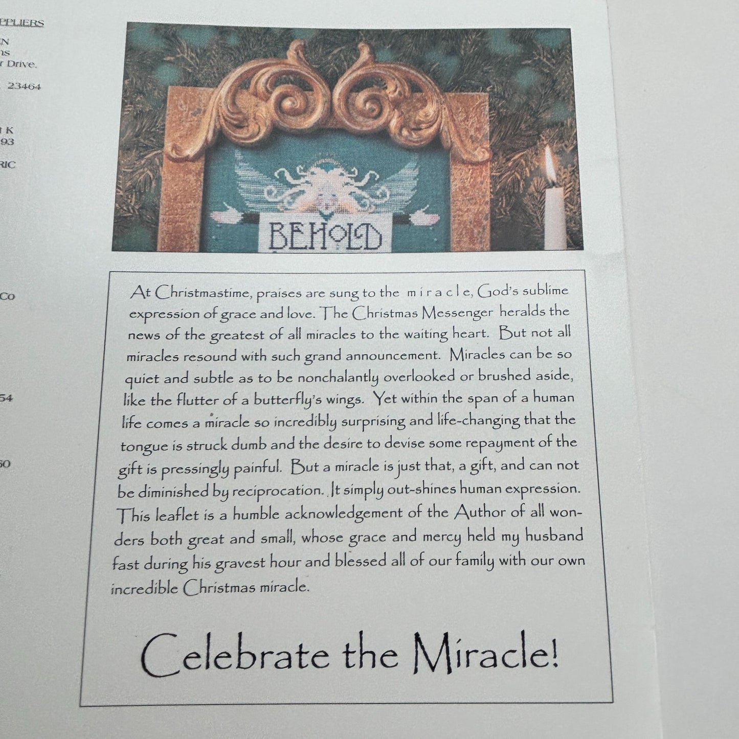The Cricket Collection Cross Stitch Pattern The Messenger Christmas Angel Vicki Hastings Christian Religious 203