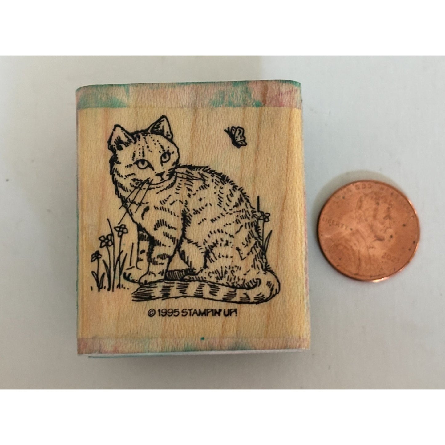 Stampin Up Cat Rubber Stamp Butterfly Spring Garden Pet Animal Cardmaking Craft