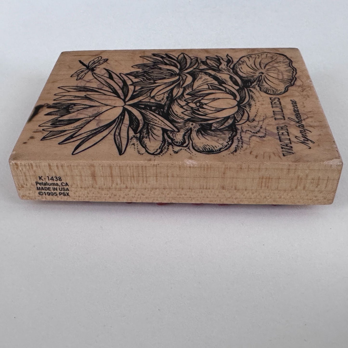 PSX Rubber Stamp Water Lilies Botanical Flower Dragonfly Nature Cardmaking Wood Mounted