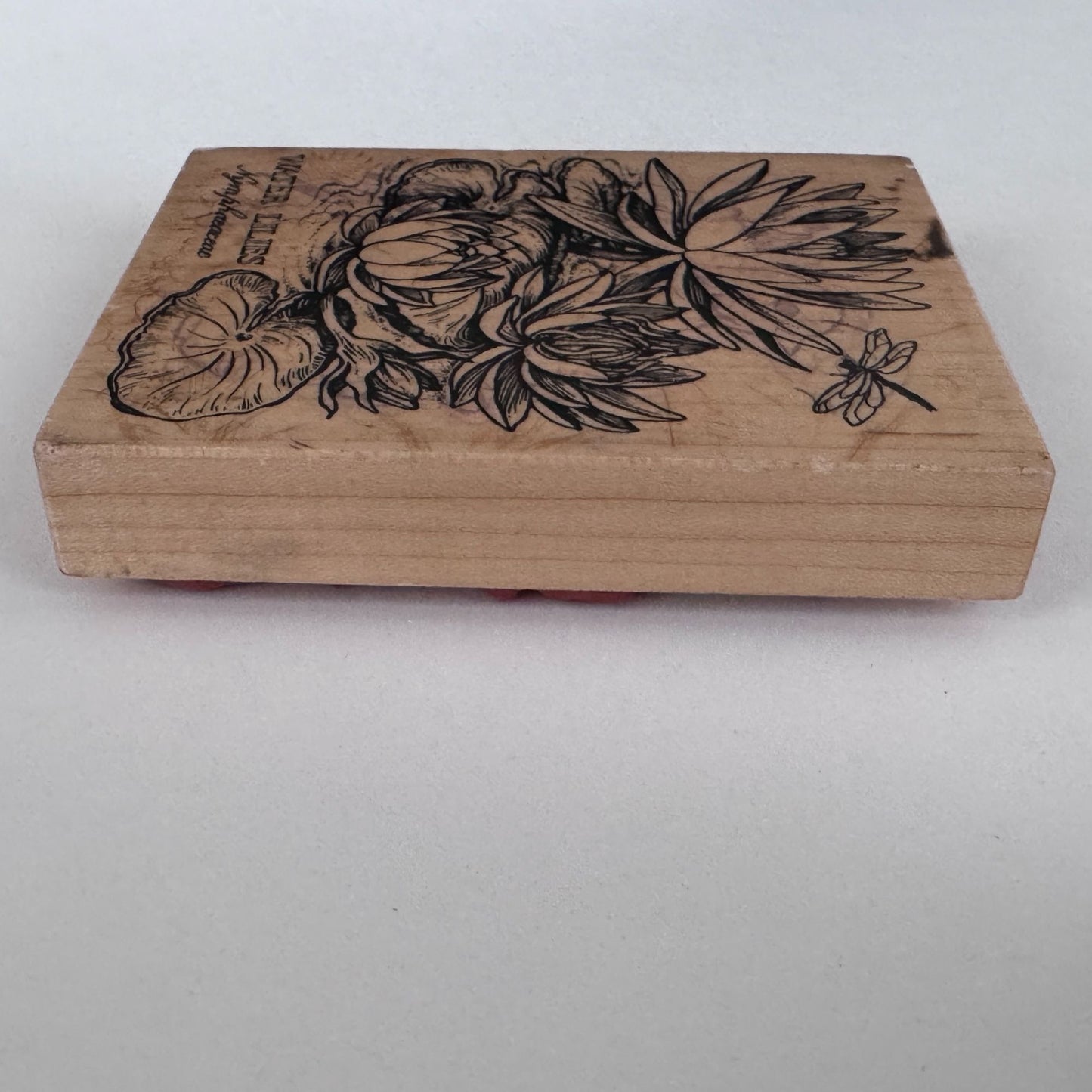 PSX Rubber Stamp Water Lilies Botanical Flower Dragonfly Nature Cardmaking Wood Mounted